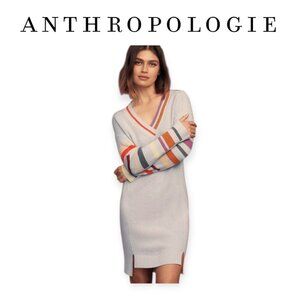 Anthropologie Daily Practice Ribbed Cozy Warm Grey Stripe Sweaterdress S NWT